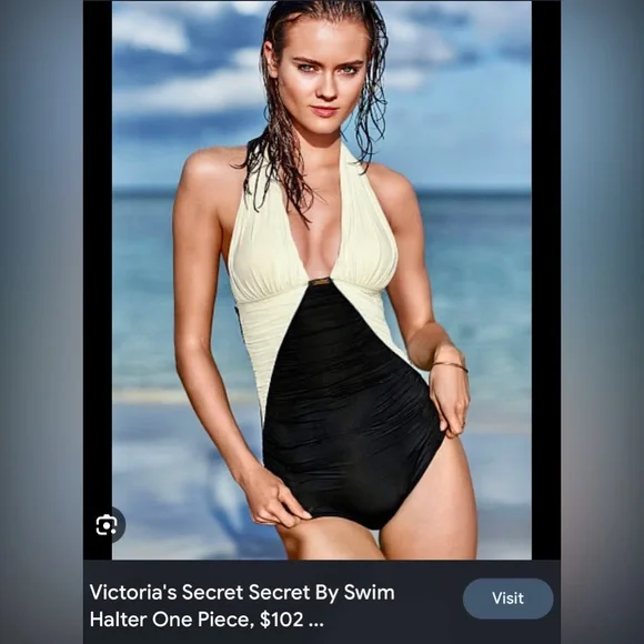 Victoria’s Secret Ruched Marilyn Monroe style Halter Top Deep Plunge Swimsuit XL - Picture 9 of 16